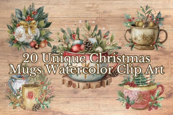 Download 20 Watercolor Christmas Decorated Mugs - Christmas decor Collection