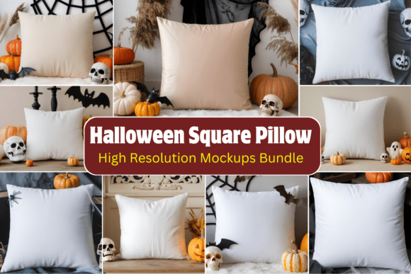 Download Halloween Square Pillow Mockups Bundle - Pillow Collection